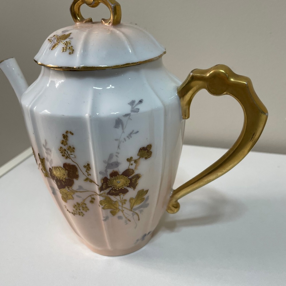 Vintage JC Limoges Teapot Gold Floral Design Porcelain Coffee Tea Server Decor - Picture 3 of 9